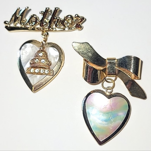VINTAGE 1940s HEART LOCKET BROOCHES - WASHINGTON DC CAPITOL & 1949 ENGRAVED - Picture 10 of 10